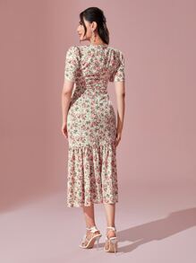 Modelyn Váy dạ hội dài tay bồng in hoa viền đuôi cá - Nhiều màu - Xem 2