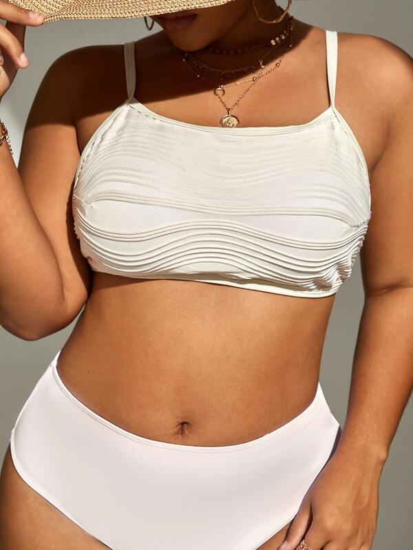 大碼紋理質感比基尼泳裝上衣