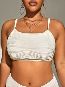 大碼紋理質感比基尼泳裝上衣 - 白色 - 查看 4