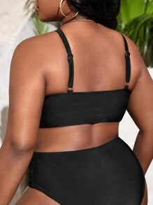 Plus Graphic Print Crisscross Bikini Top - Blue - View 2