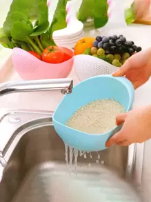 1入組塑膠排水素色多功能鏤空果蔬瀝水籃 - 綠色 - 查看 2