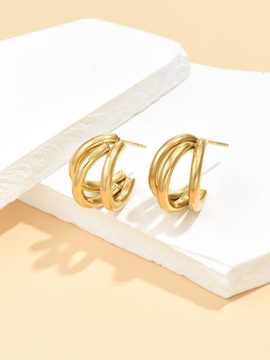 1 对时尚简约不锈钢优雅耳钉，适合女士