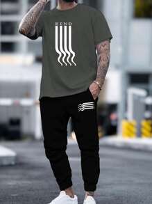 Manfinity Homme Men Letter Graphic Tee & Drawstring Waist Sweatpants - Multicolor - View 1