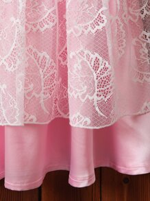 Vestido de fiesta Chicas jovenes con encaje de tira de manga farol de dos capas bajo