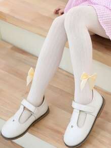 儿童夏季户外网眼蝴蝶结女童连裤袜，女宝宝紧身裤透气防蚊婴儿幼儿打底裤袜新生儿 - 白色 - 查看 2