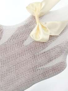 儿童夏季户外网眼蝴蝶结女童连裤袜，女宝宝紧身裤透气防蚊婴儿幼儿打底裤袜新生儿 - 白色 - 查看 3