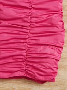 SHEIN 少女針織收褶純色無袖連衣裙，度假風格