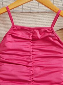 SHEIN 少女針織收褶純色無袖連衣裙，度假風格