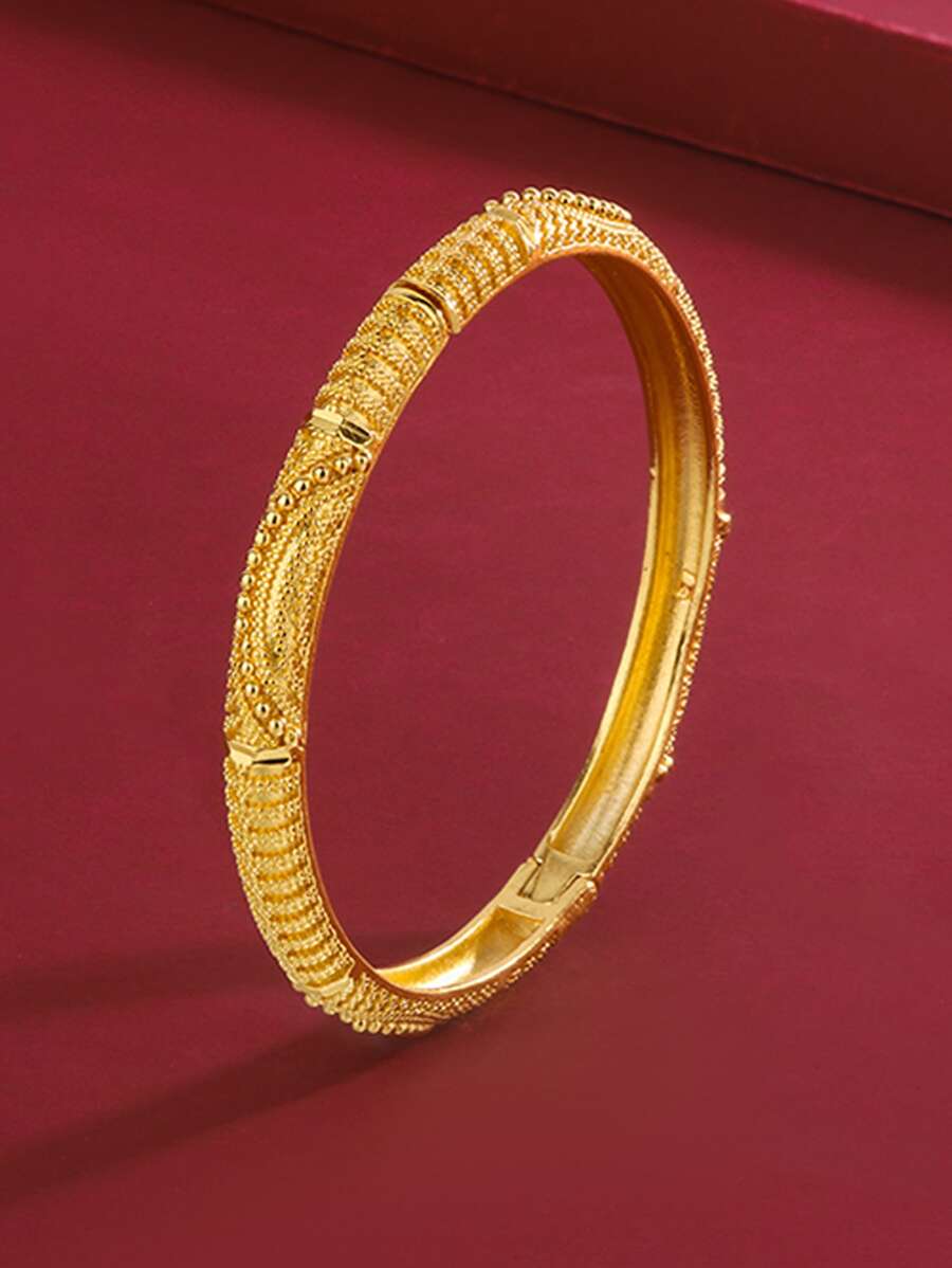Textured Metal Bangle - Yellow Gold - View 1
