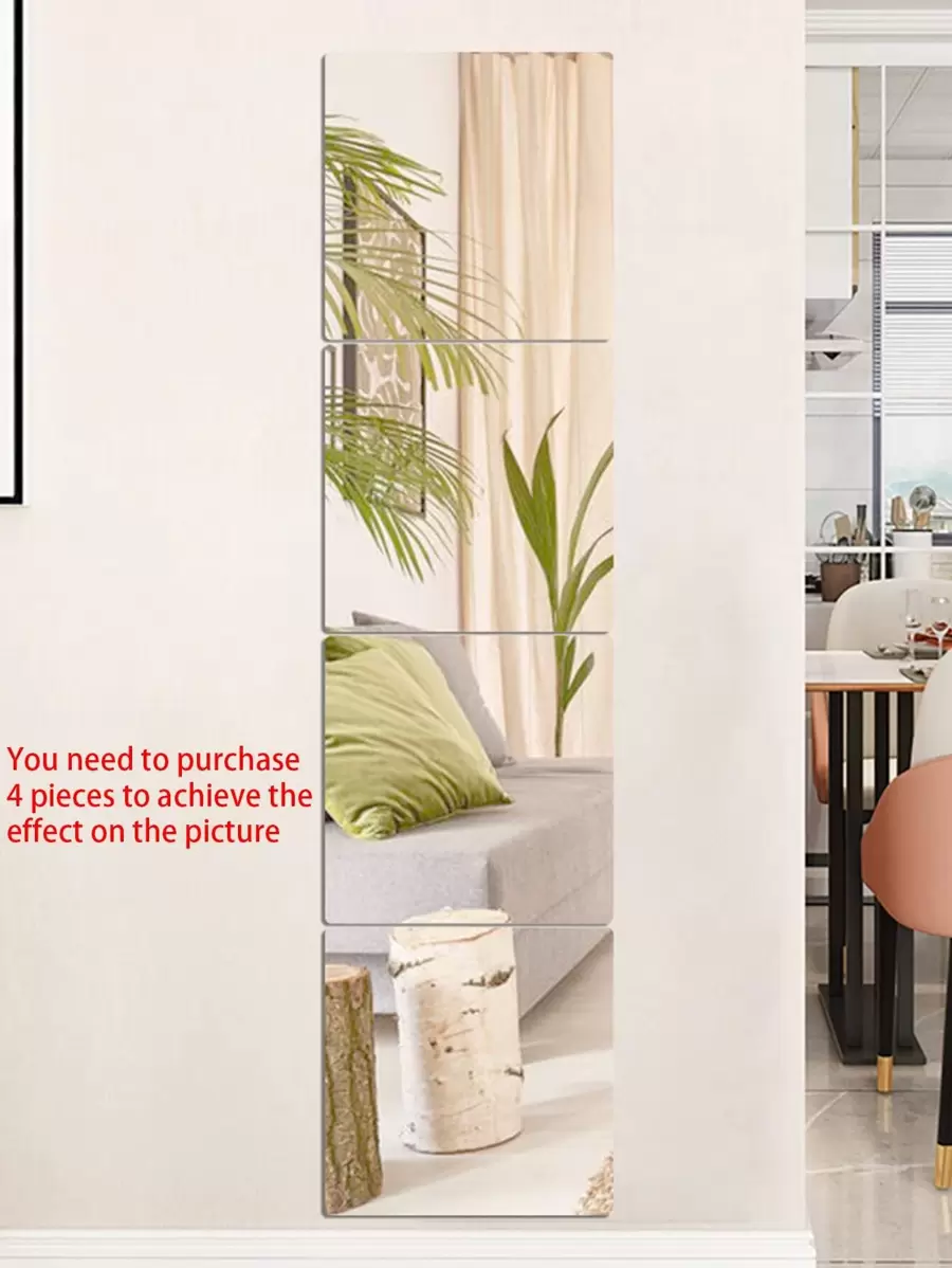 1入組PMMA鏡面牆貼現代方形自粘3D蝴蝶家居牆飾 - 銀色 - 查看 1