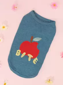 1 pieza Camiseta de mascota manzana con bordado - Azul - Ver 1