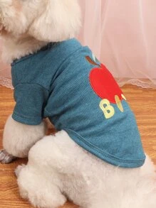 1 pieza Camiseta de mascota manzana con bordado - Azul - Ver 2