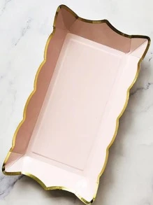 7 Cái/bộ Giấy Dùng Một Lần Đĩa Hiện Đại Phối Màu Kim Loại Sò Viền Hình Chữ Nhật Dùng Một Lần Đĩa Ăn Cho Bàn Ăn - Hồng - Xem 1