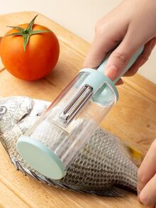 1pc Multifunction PP Peeler With Storage Box, Minimalist Blue Vegetable Peeler For Kitchen - Baby Blue - View 5
