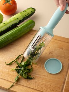 1pc Multifunction PP Peeler With Storage Box, Minimalist Blue Vegetable Peeler For Kitchen - Baby Blue - View 6