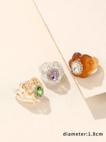 3入組水鑽裝飾戒指 - 彩色 - 查看 2