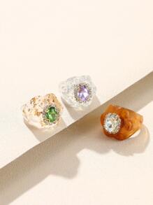 3入組水鑽裝飾戒指 - 彩色 - 查看 3