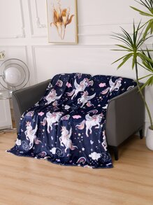 1pc Unicorn & Rainbow Pattern Blanket, Modern Flannelette Blanket For Home, All Season - Multicolor - View 1