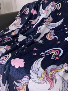 1pc Unicorn & Rainbow Pattern Blanket, Modern Flannelette Blanket For Home, All Season - Multicolor - View 5