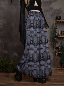 ROMWE Goth 滿版印花闊腿褲 - 彩色 - 查看 4