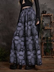 ROMWE Goth 滿版印花闊腿褲 - 彩色 - 查看 3