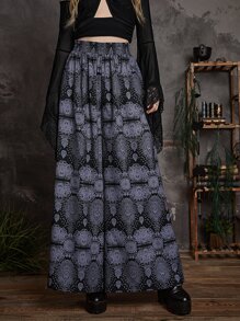 ROMWE Goth 滿版印花闊腿褲 - 彩色 - 查看 1