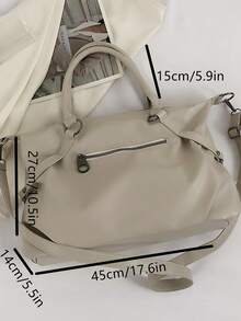 Minimalist Top Handle Bag Double Handle Stitch Detail - Beige - View 3