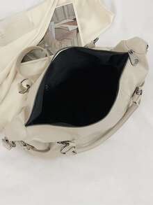 Minimalist Top Handle Bag Double Handle Stitch Detail - Beige - View 6