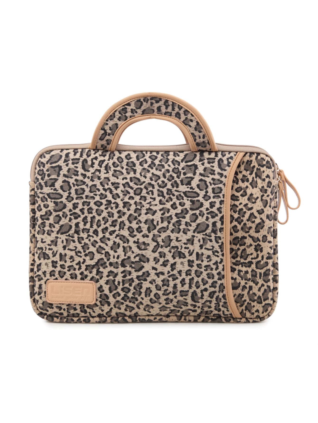LISEN 1pc Leopard Printed Brown Laptop Bag With Handle - Multicolor - View 1