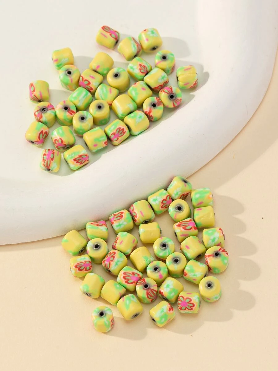 50 piezas/set Cuenta DIY con patrón floral - Amarillo - Ver 1