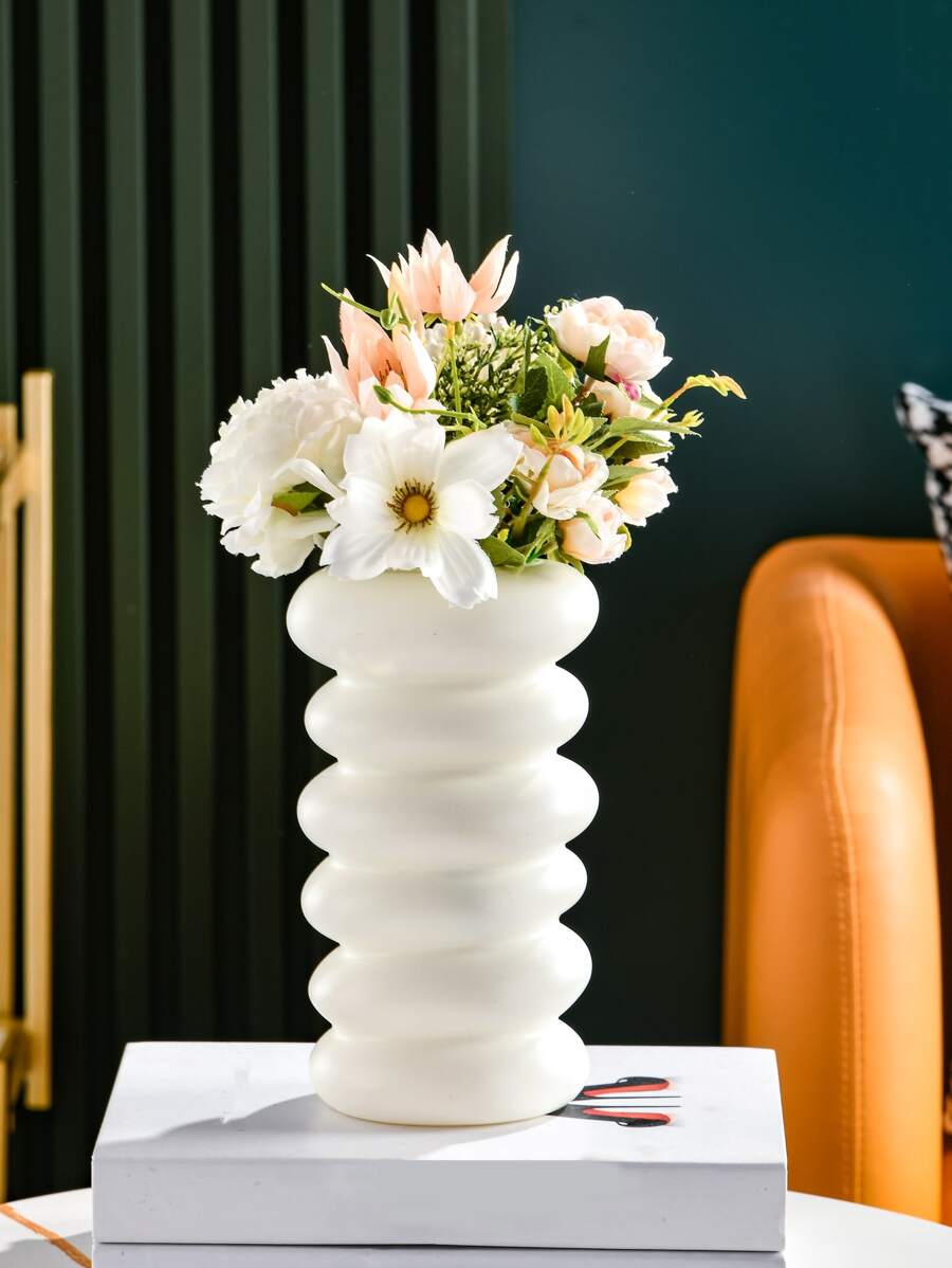 1個塑料螺旋花瓶,適用於鮮花或乾花,仿搪瓷或瓷器飾面 - 白色 - 查看 1