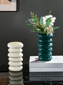 1個塑料螺旋花瓶,適用於鮮花或乾花,仿搪瓷或瓷器飾面 - 白色 - 查看 3