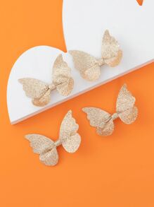 4入組小女童金屬亮絲蝴蝶結裝飾可愛鴨嘴夾適用於頭髮裝飾用品