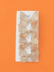 4入組小女童金屬亮絲蝴蝶結裝飾可愛鴨嘴夾適用於頭髮裝飾用品