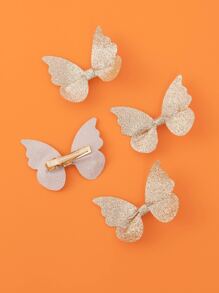 4入組小女童金屬亮絲蝴蝶結裝飾可愛鴨嘴夾適用於頭髮裝飾用品