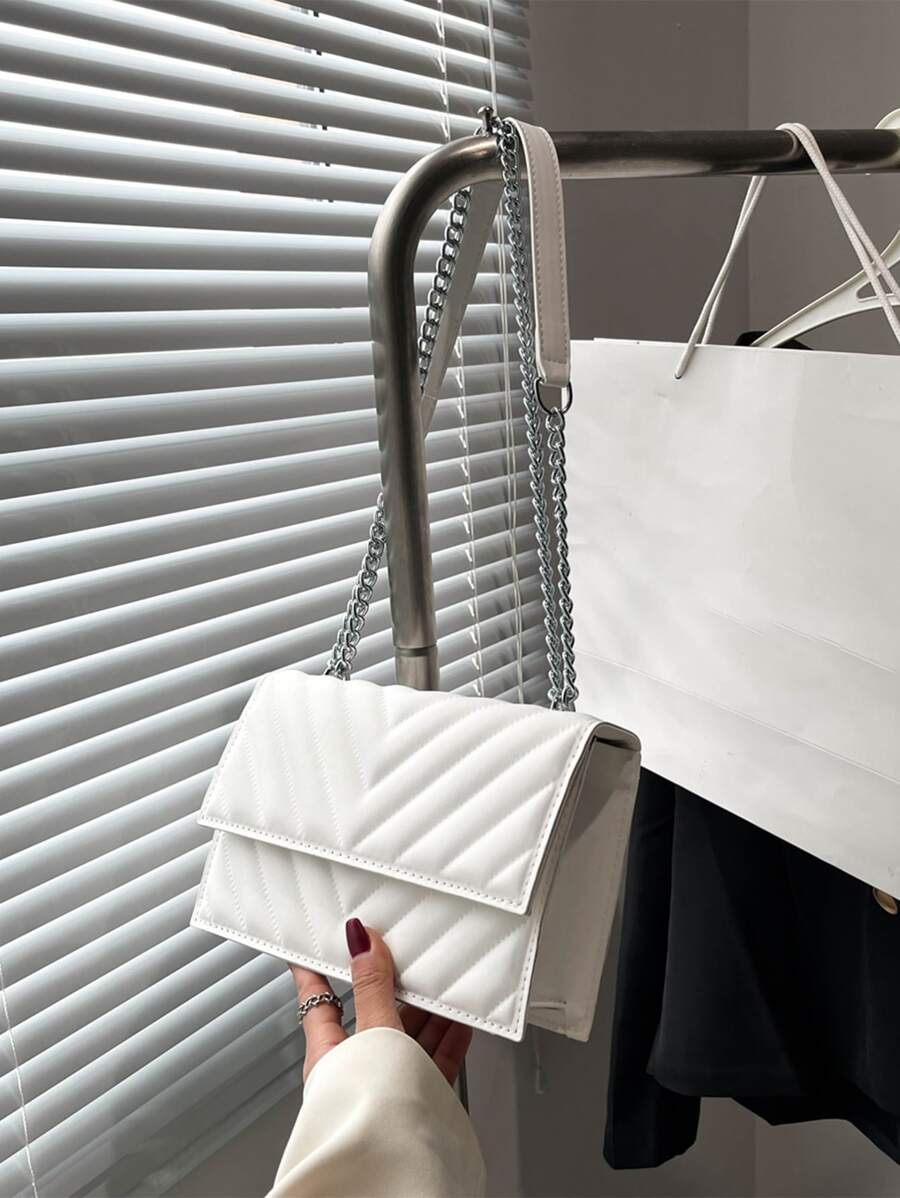 Chevron Square Bag Flap Small White - White - View 1