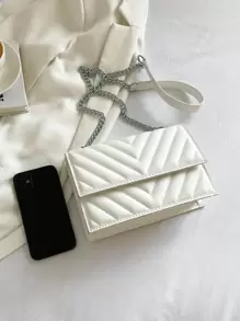 Chevron Square Bag Flap Small White - White - View 4