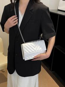 Chevron Square Bag Flap Small White - White - View 5