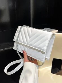 Chevron Square Bag Flap Small White - White - View 6