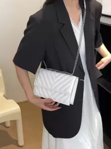 Chevron Square Bag Flap Small White - White - View 7