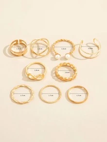 9 cái/bộ Nhẫn trang trí ngọc trai giả - Vàng - Xem 3