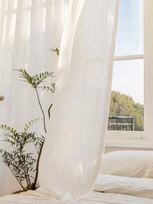 Solid Color Single Panel Sheer Curtain, White Simple Curtain For Living Room