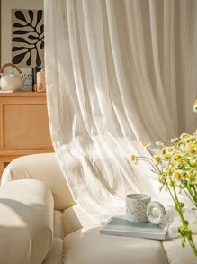 Solid Color Single Panel Sheer Curtain, White Simple Curtain For Living Room