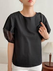 FRIFUL Women's Lantern Sleeve Shirt - Black - View 2