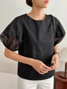 FRIFUL Women's Lantern Sleeve Shirt - Black - View 4