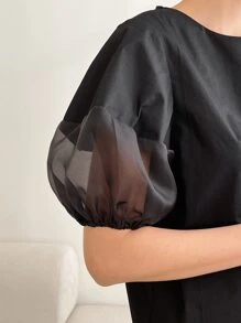 FRIFUL Women's Lantern Sleeve Shirt - Black - View 5