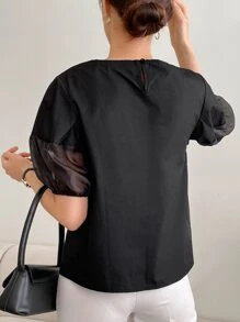 FRIFUL Women's Lantern Sleeve Shirt - Black - View 7