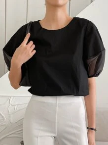 FRIFUL Women's Lantern Sleeve Shirt - Black - View 8