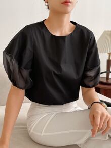 FRIFUL Women's Lantern Sleeve Shirt - Black - View 9