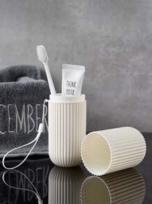 1pc Solid Color Toothbrush Box, Toothbrush Cup, Portable Travel Toiletry Cup For Outdoor - White - View 1